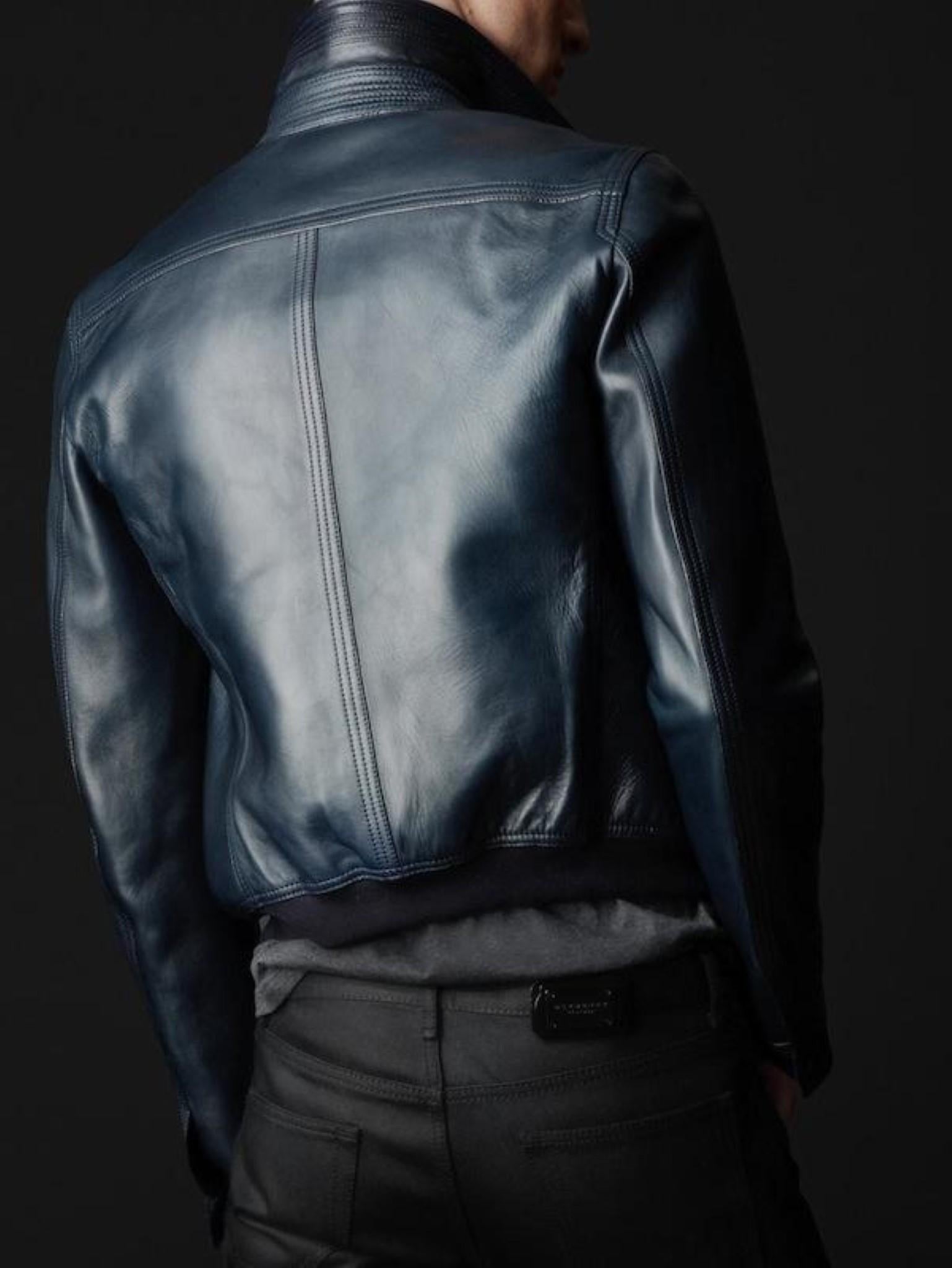 BURBERRY PRORSUM Chaqueta Blouson de cuero azul marino talla S Negro
