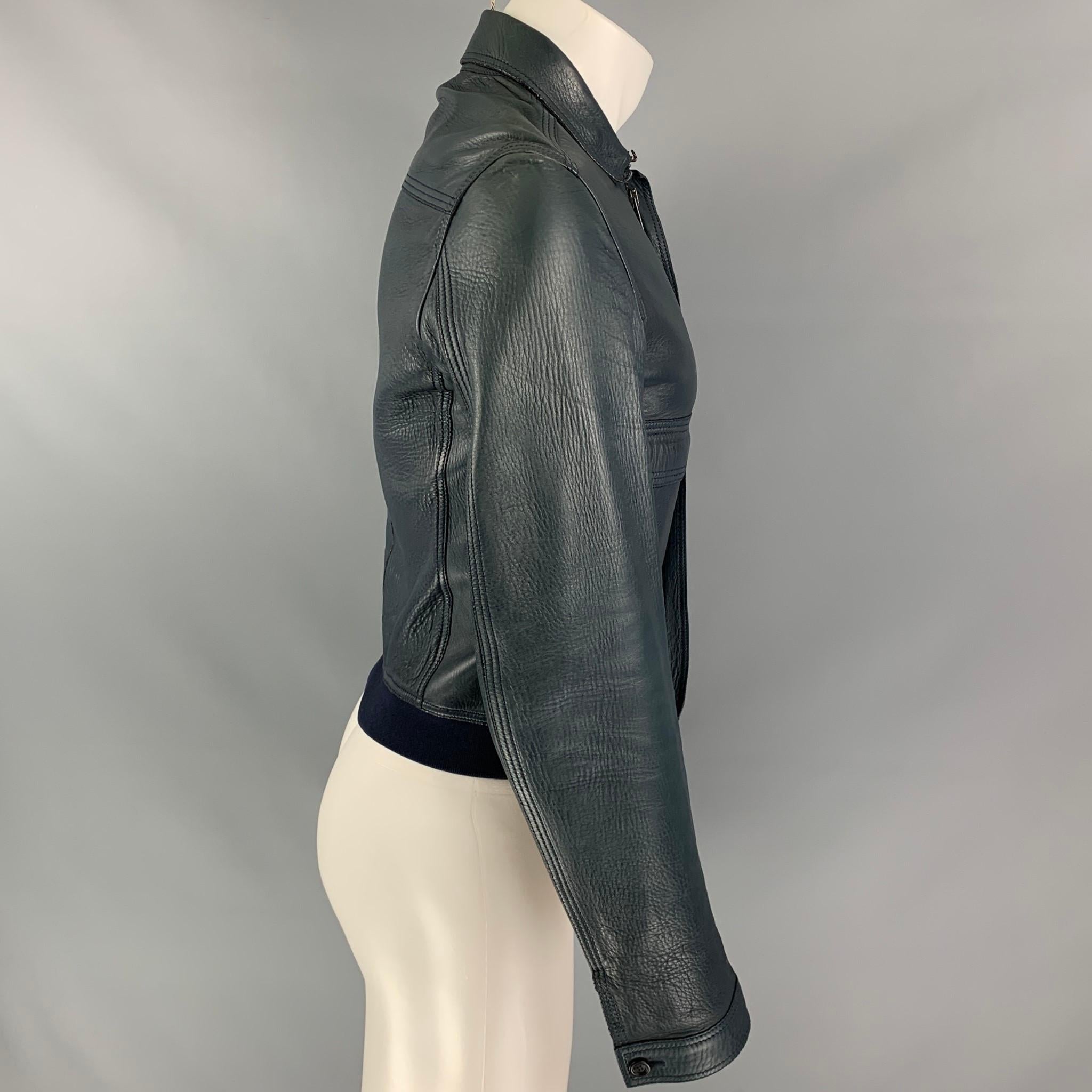 De los hombres BURBERRY PRORSUM Chaqueta Blouson de cuero azul marino talla S
