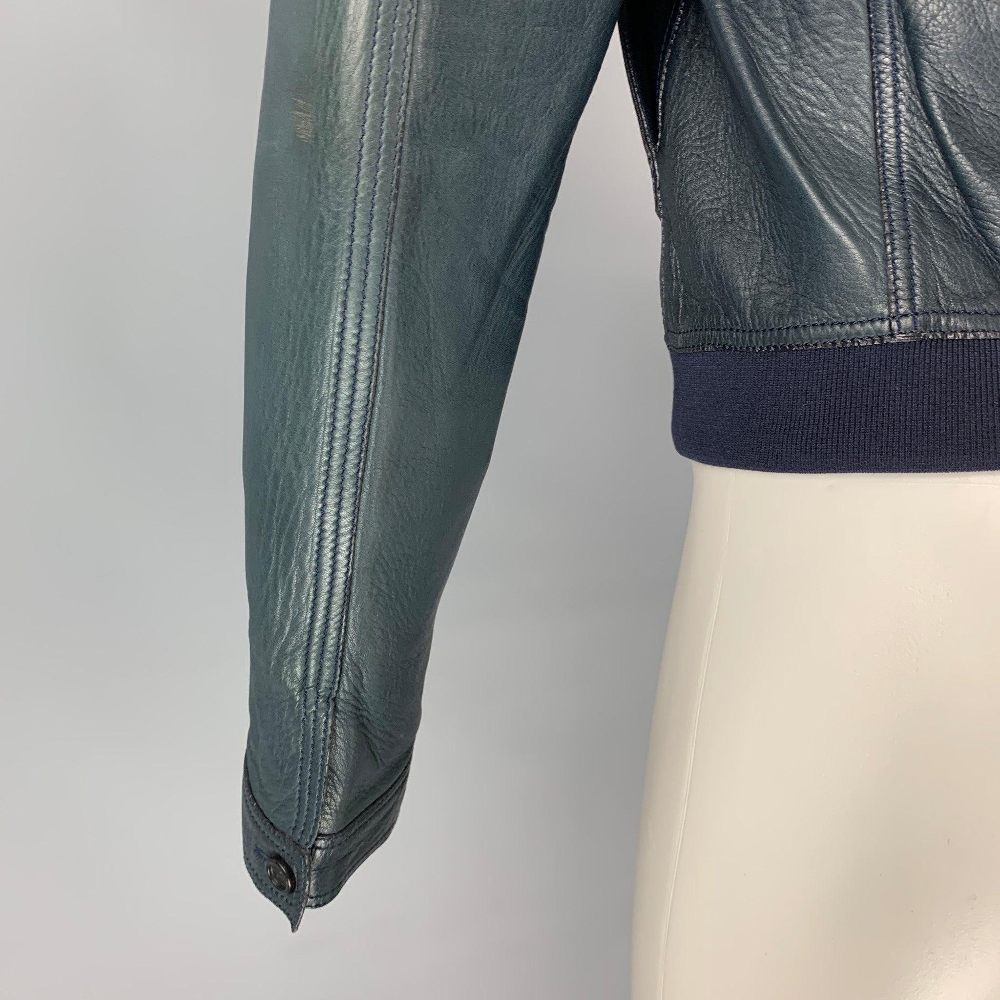 BURBERRY PRORSUM Size S Blue Navy Bonded Leather Blouson Jacket For Sale 3
