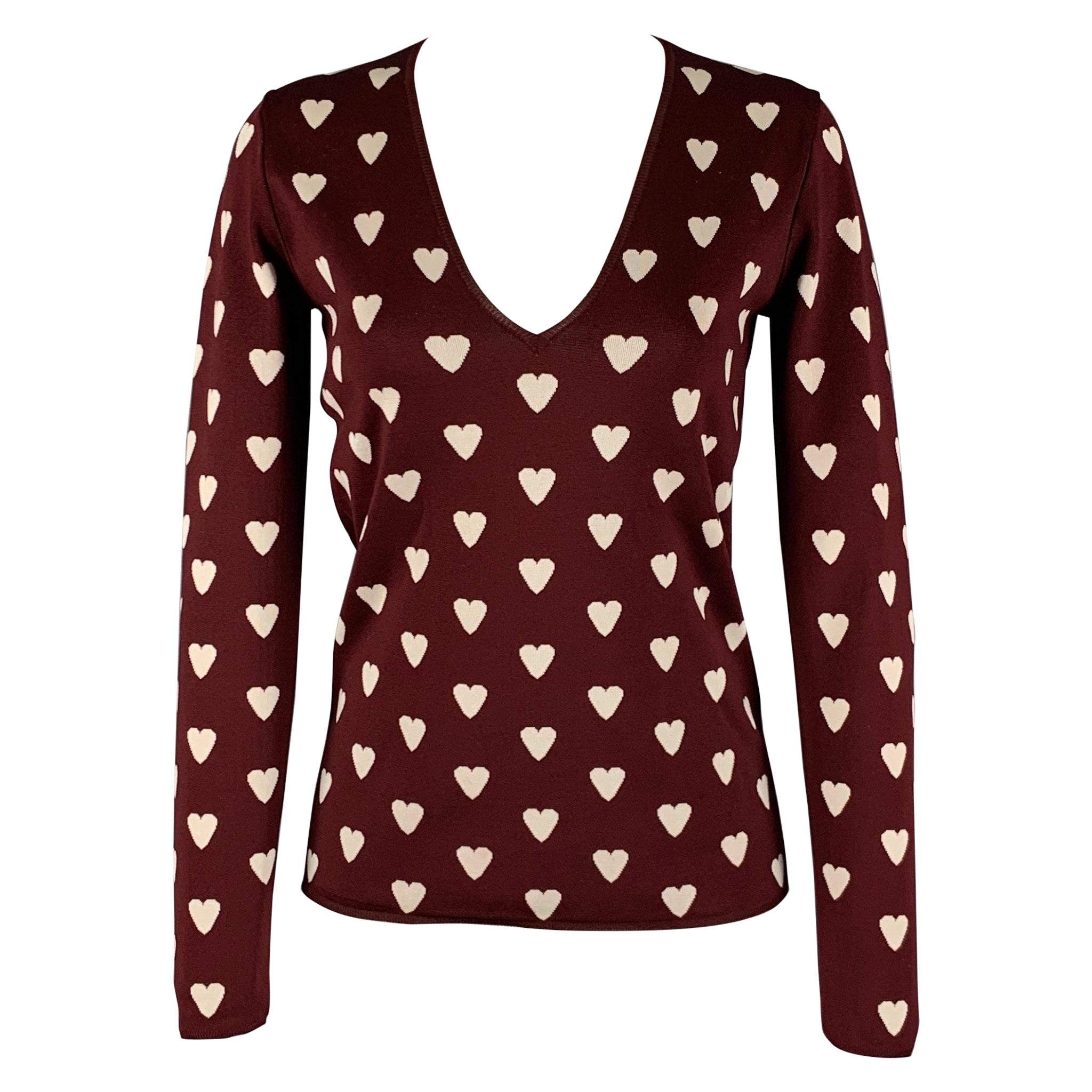 Burberry Prorsum Taille S Pull à col en V imprimé en mélange de soie Brown en vente