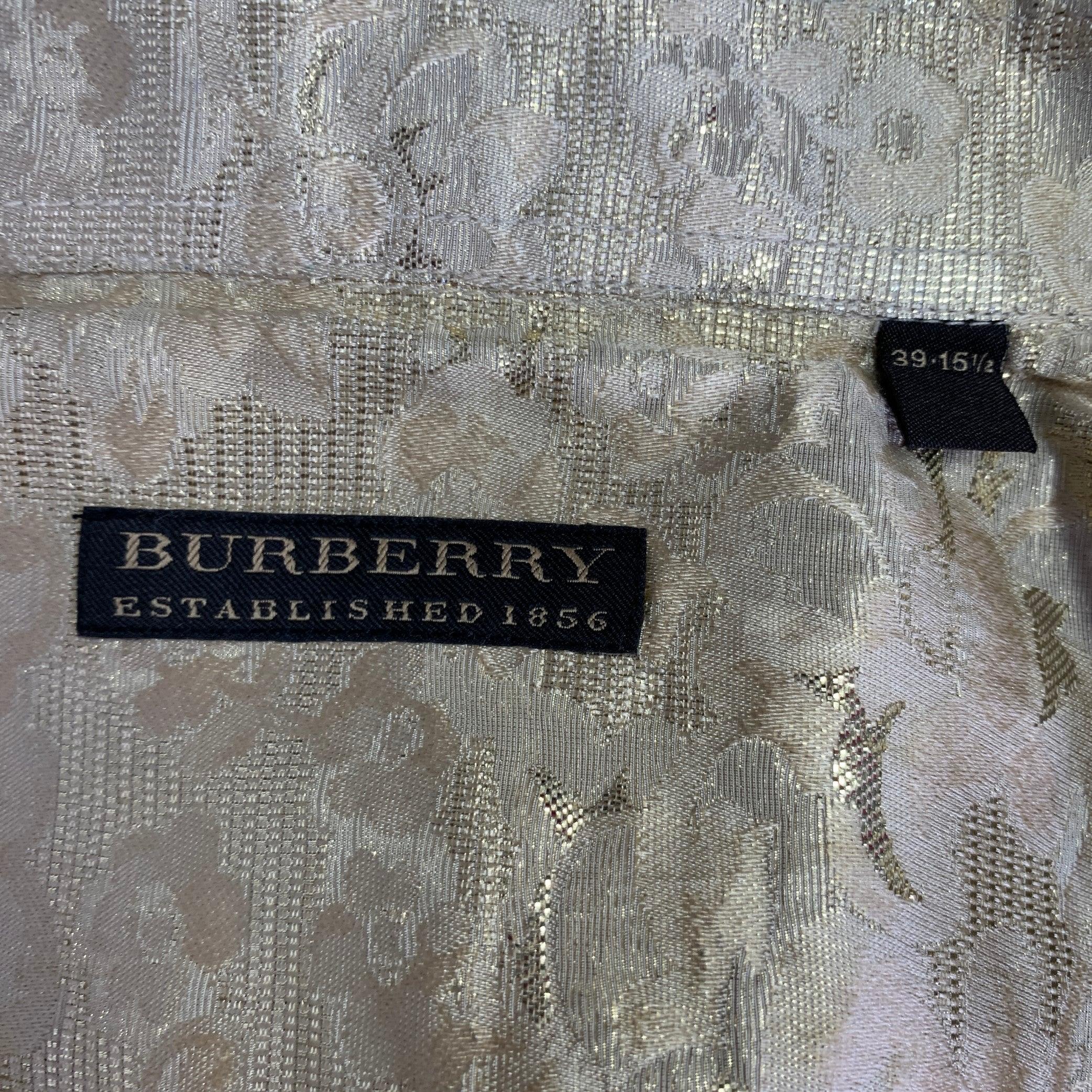 BURBERRY PRORSUM Size S Gold Metallic Floral Silk Blend Tuxedo Long Sleeve Shirt 1