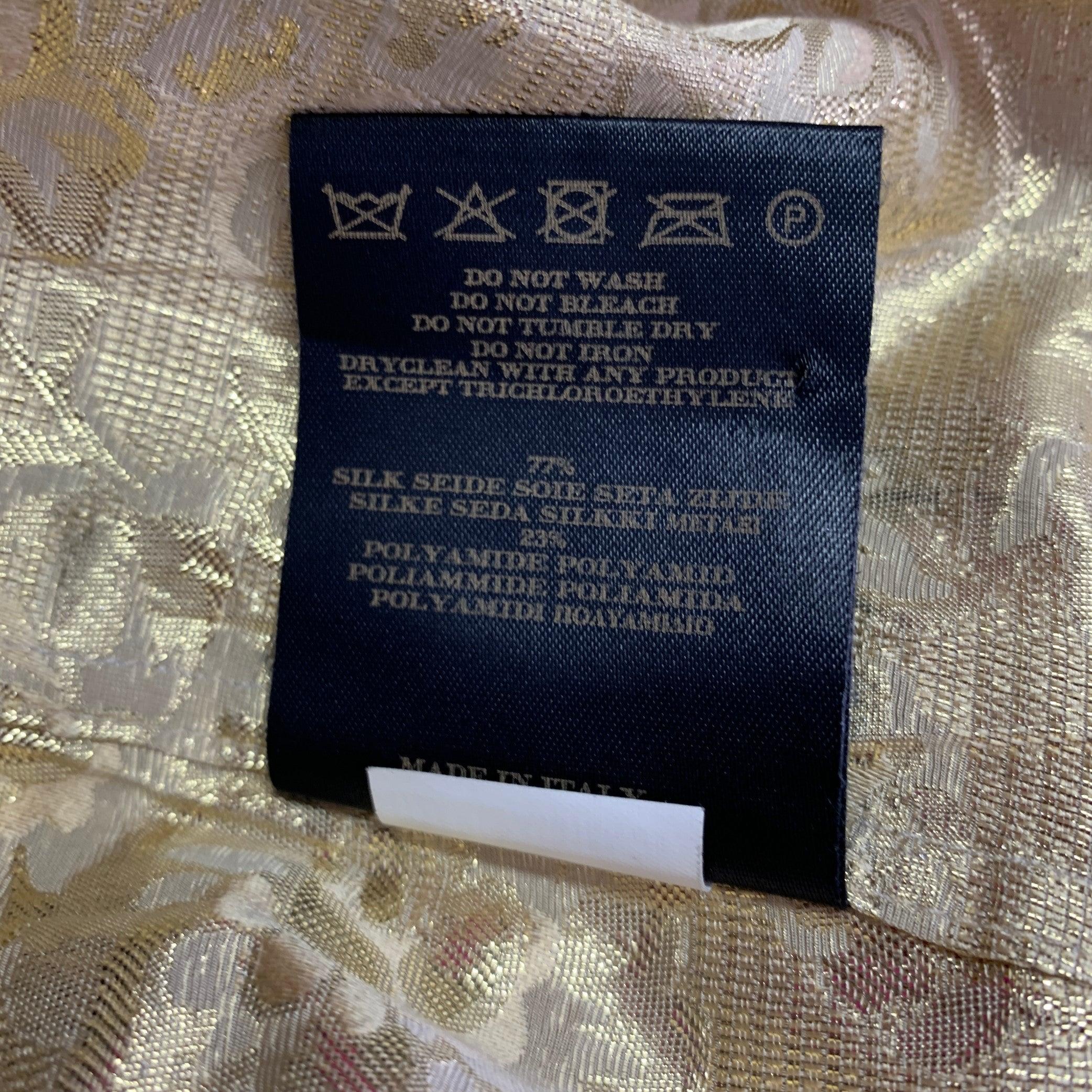 BURBERRY PRORSUM Size S Gold Metallic Floral Silk Blend Tuxedo Long Sleeve Shirt 2