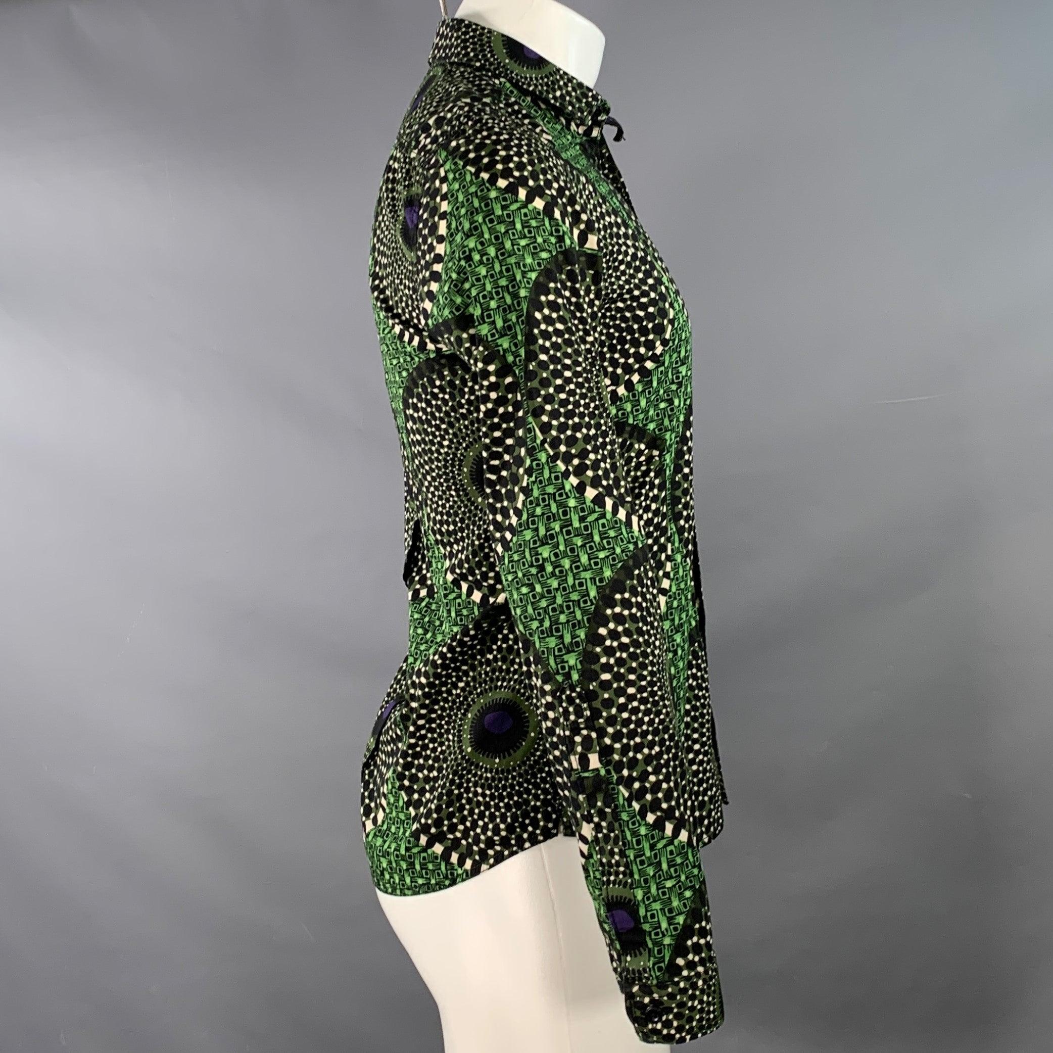 Noir Burberry Prorsum Taille S Chemise en coton à manches longues à motif géométrique vert et noir en vente