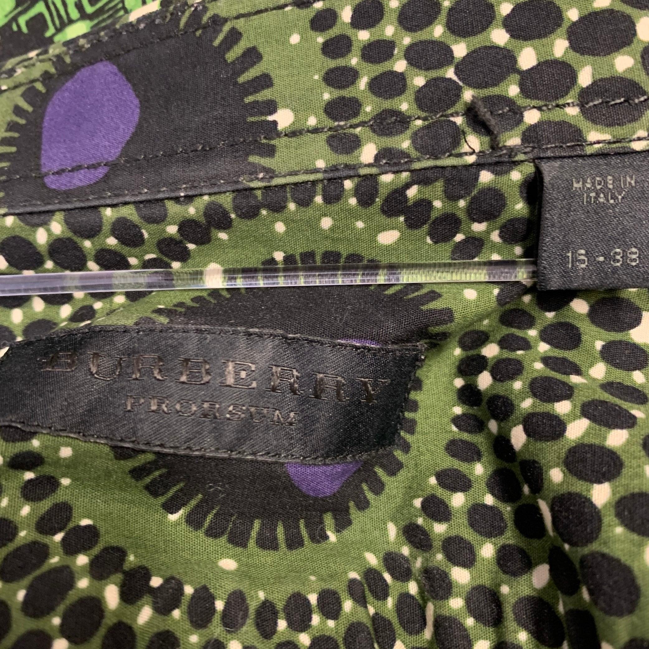 Burberry Prorsum Taille S Chemise en coton à manches longues à motif géométrique vert et noir Pour hommes en vente