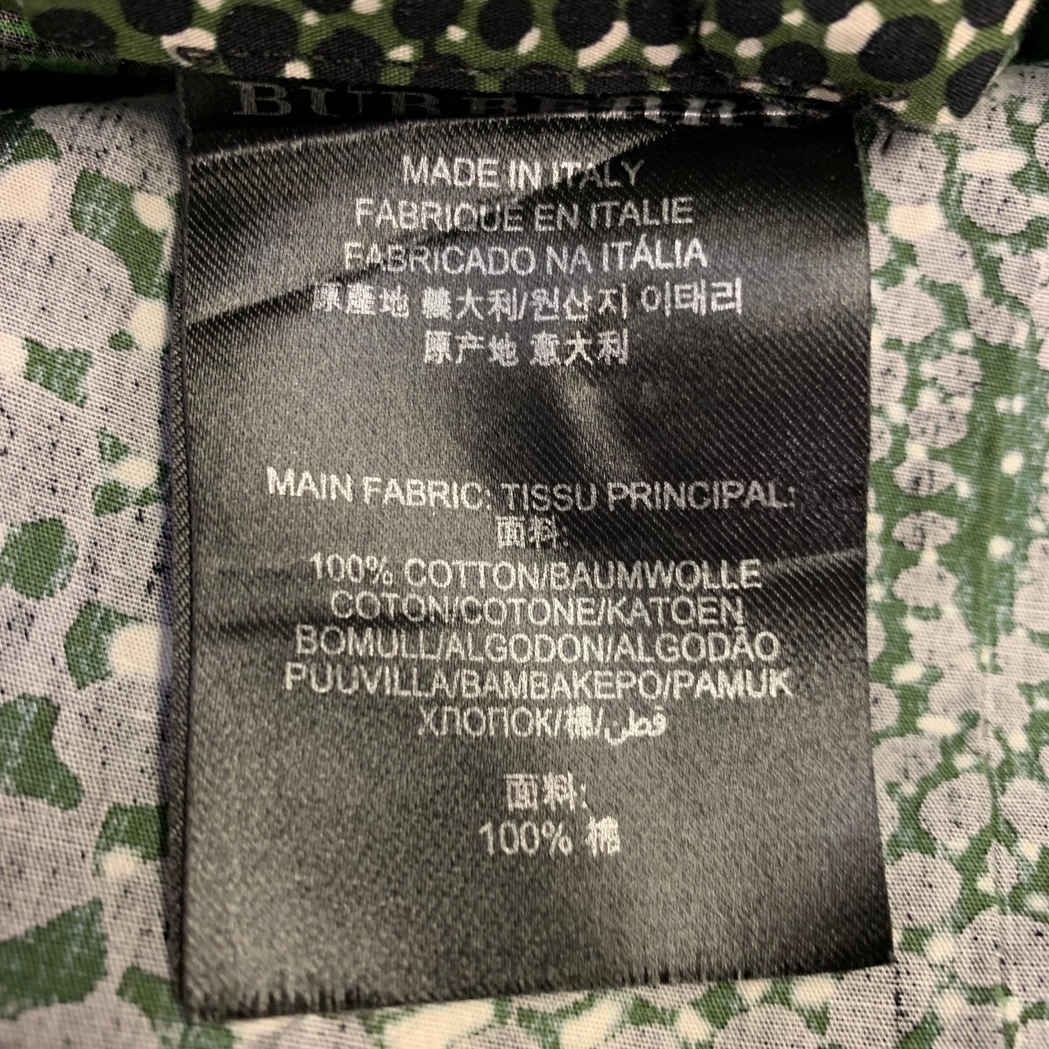 Burberry Prorsum Taille S Chemise en coton à manches longues à motif géométrique vert et noir en vente 1