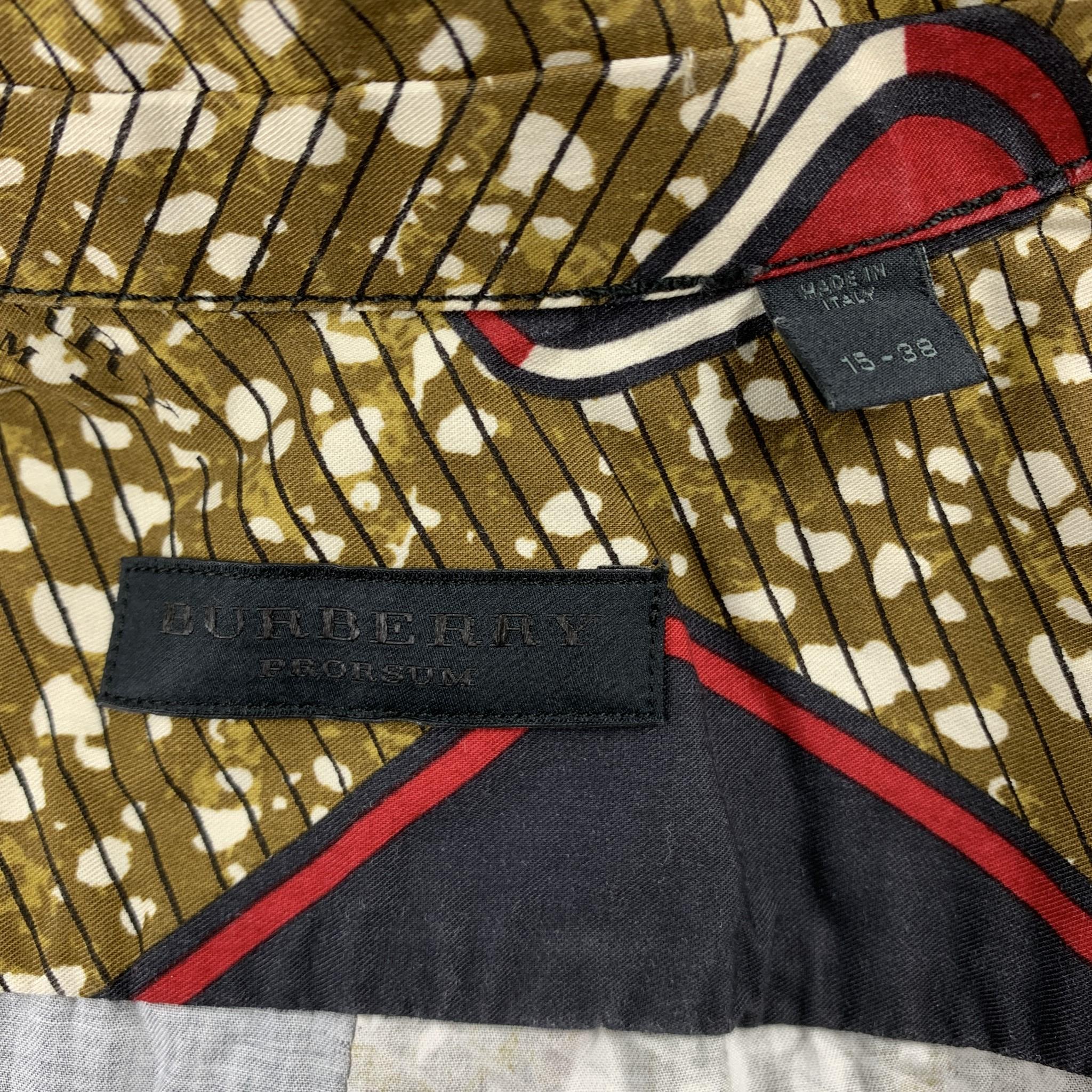 BURBERRY PRORSUM Size S Olive & Red Print Cotton Button Up Short Sleeve Shirt In Excellent Condition In San Francisco, CA