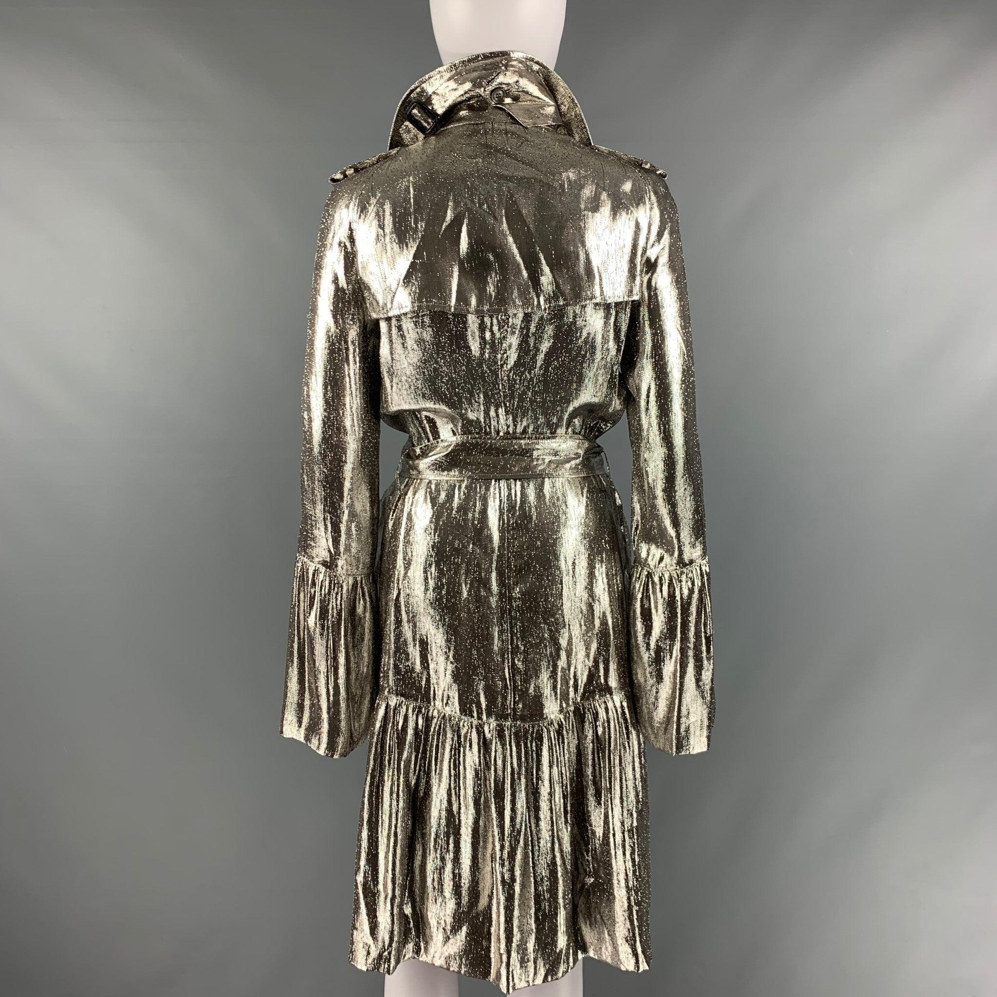 Women's BURBERRY PRORSUM Size S Silver Metallic Trench Coat