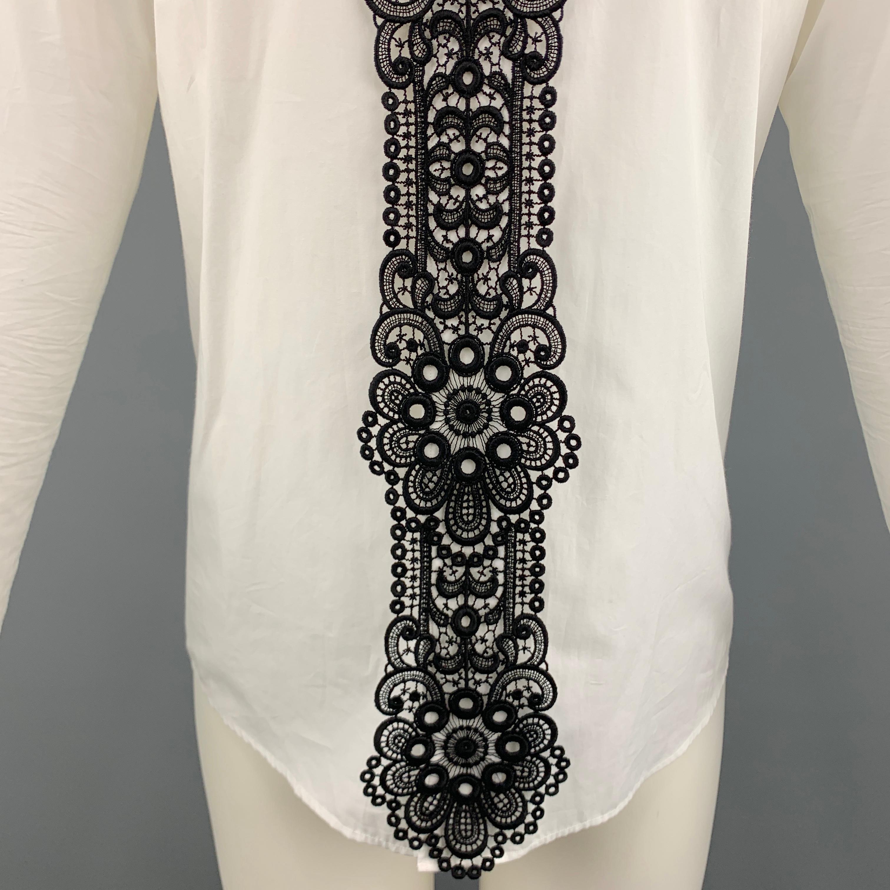 Beige BURBERRY PRORSUM Size S White & Black Applique Cotton Long Sleeve Shirt