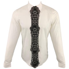 BURBERRY PRORSUM Size S White & Black Applique Cotton Long Sleeve Shirt