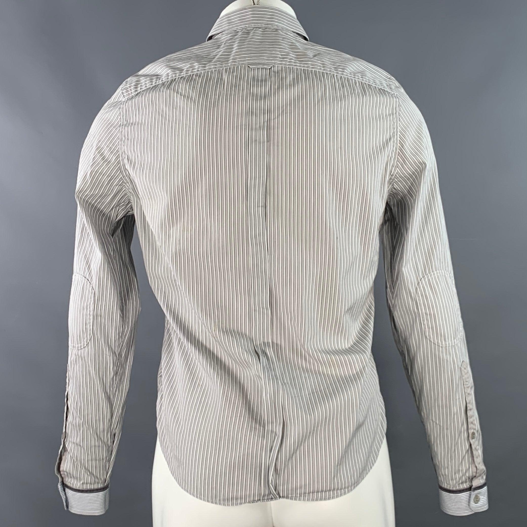 Burberry Prorsum Taille S White Grey Stripe Cotton One Pocket Long Sleeve Shirt Pour hommes en vente