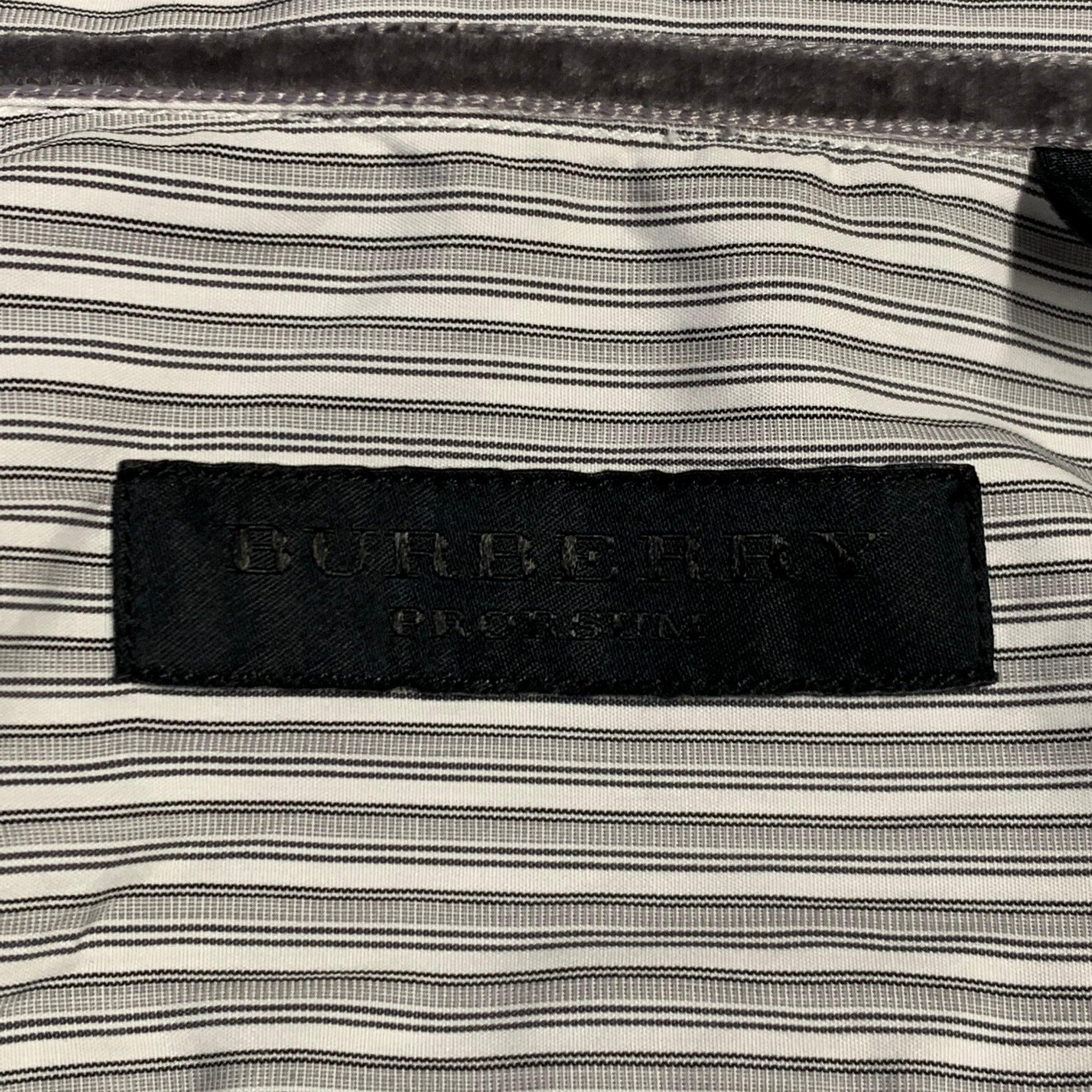Burberry Prorsum Taille S White Grey Stripe Cotton One Pocket Long Sleeve Shirt en vente 4