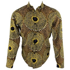 BURBERRY PRORSUM Size S Yellow & Black Print Cotton Button Up Long Sleeve Shirt