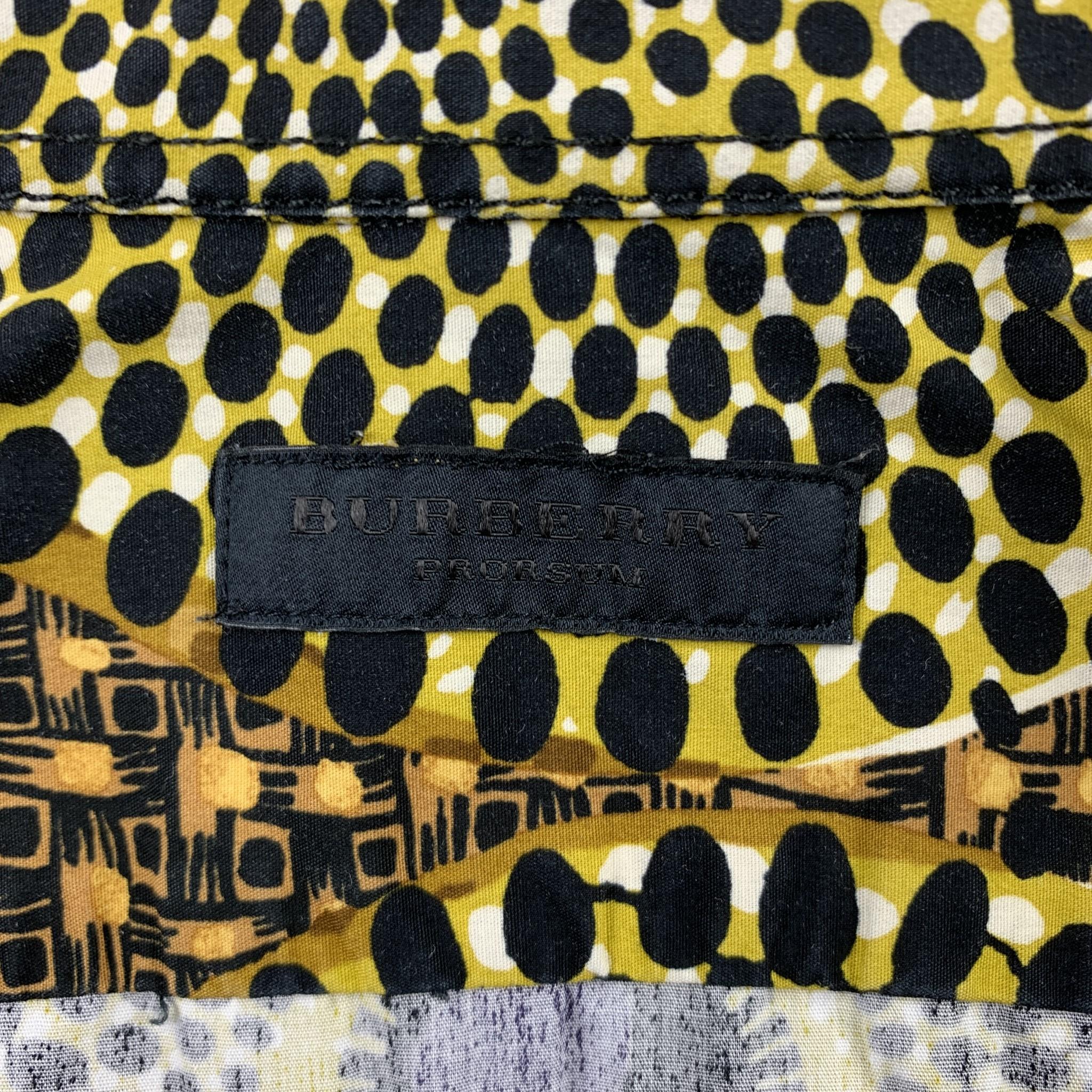 BURBERRY PRORSUM Size S Yellow & Black Print Cotton Button Up Short Sleeve Shirt In Excellent Condition In San Francisco, CA