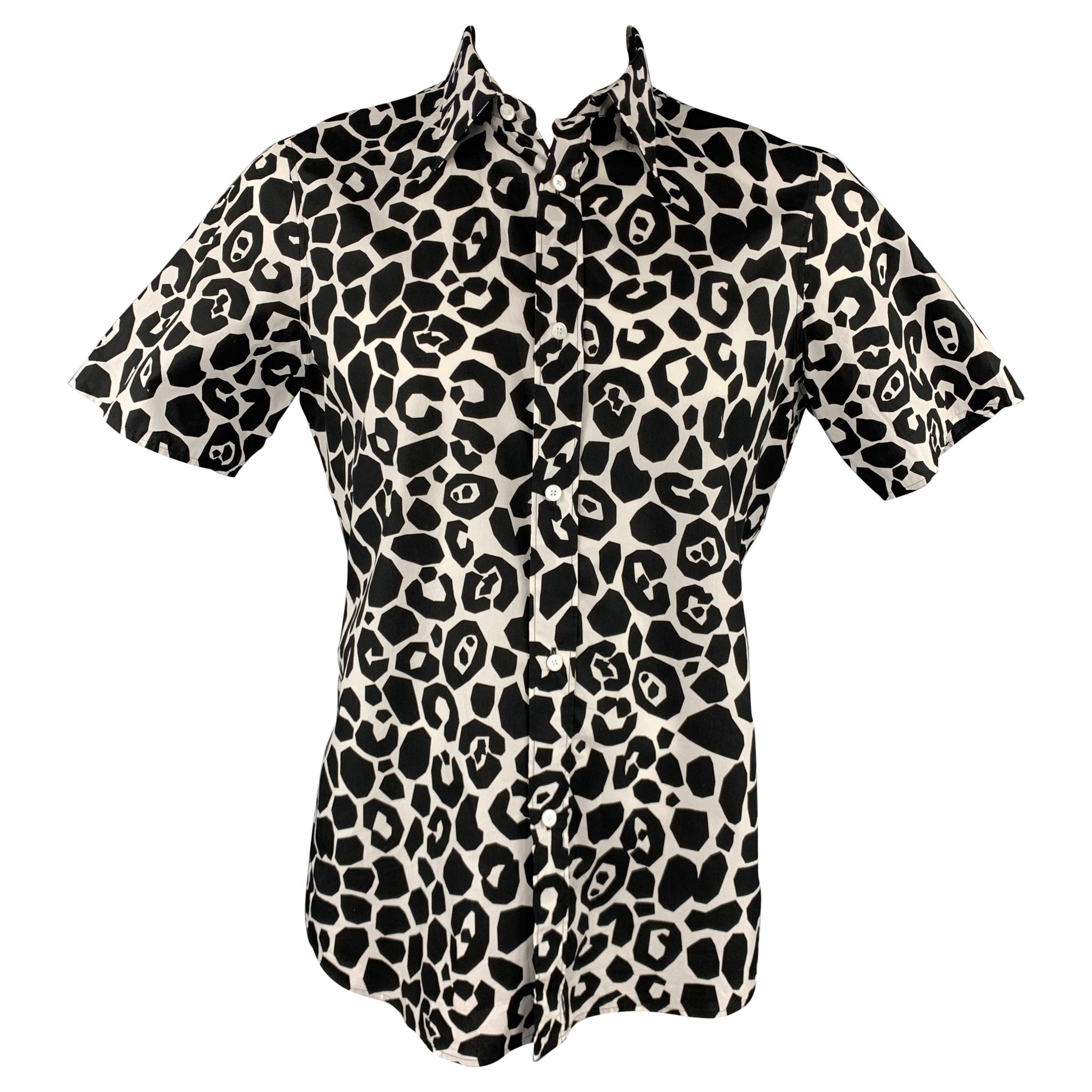 BURBERRY PRORSUM Size XL Black & White Giraffe Print Cotton Shirt 