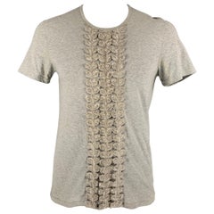 BURBERRY PRORSUM Größe XL Graues T-Shirt aus Baumwolle mit Metallic-Applikationen