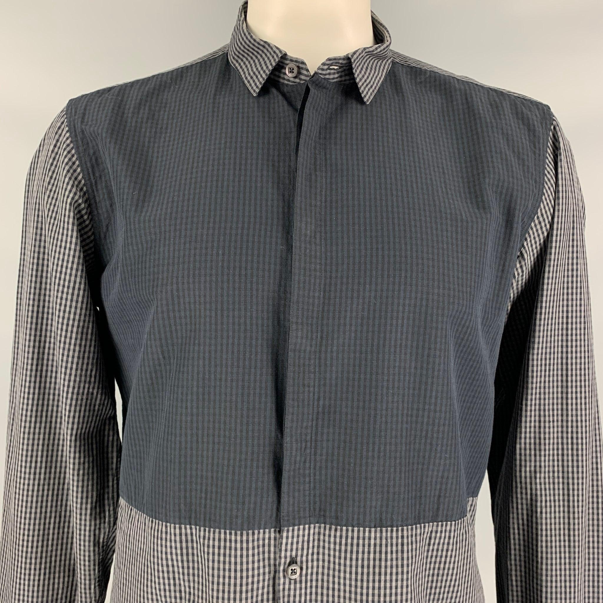 Men's BURBERRY PRORSUM Size XL Grey Gingham Hidden Buttons Long Sleeve Shirt For Sale
