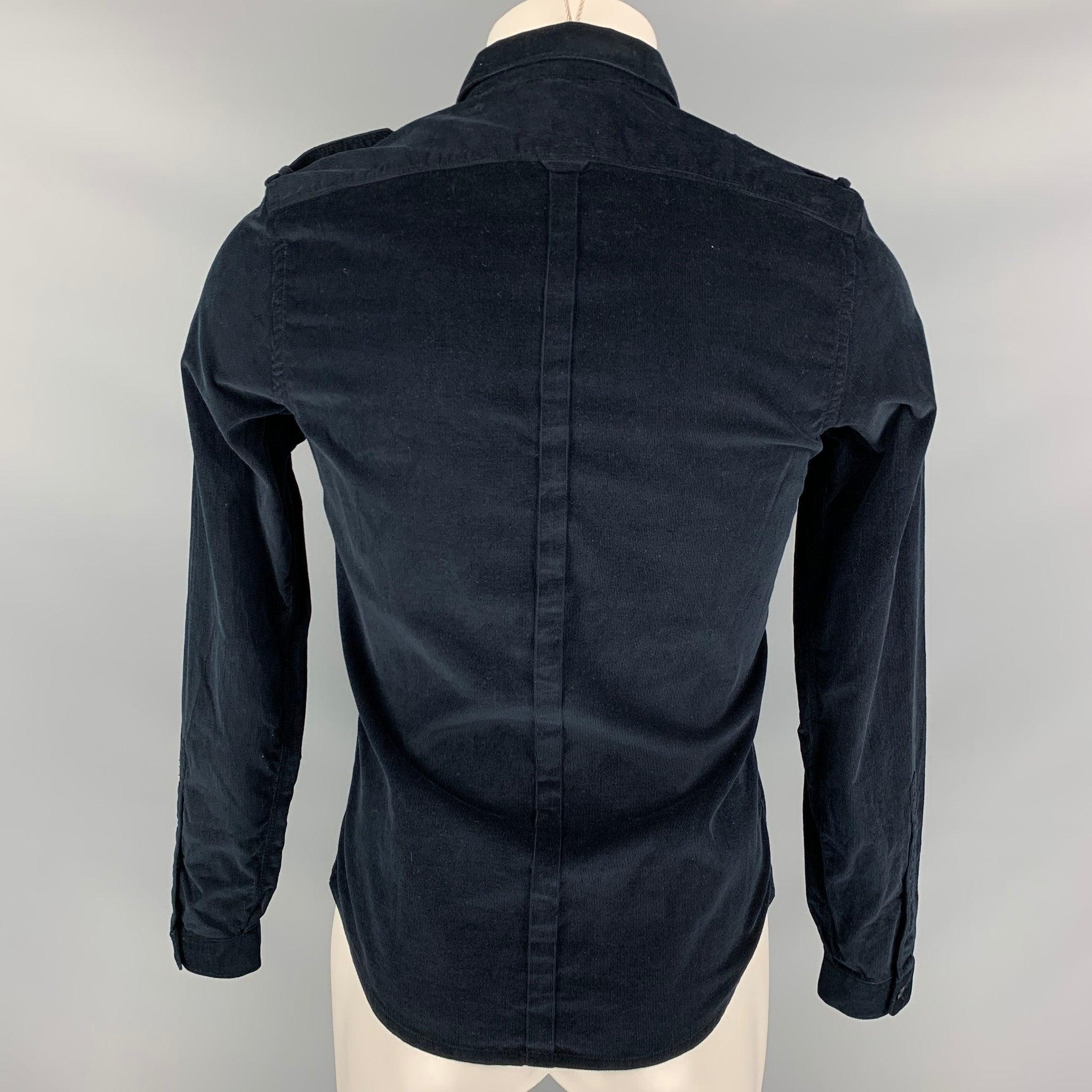 BURBERRY PRORSUM, chemise à manches longues en coton texturé bleu marine, taille XS Bon état - En vente à San Francisco, CA