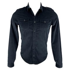 BURBERRY PRORSUM Size XS Navy Textured Cotton Long Sleeve Shirt
