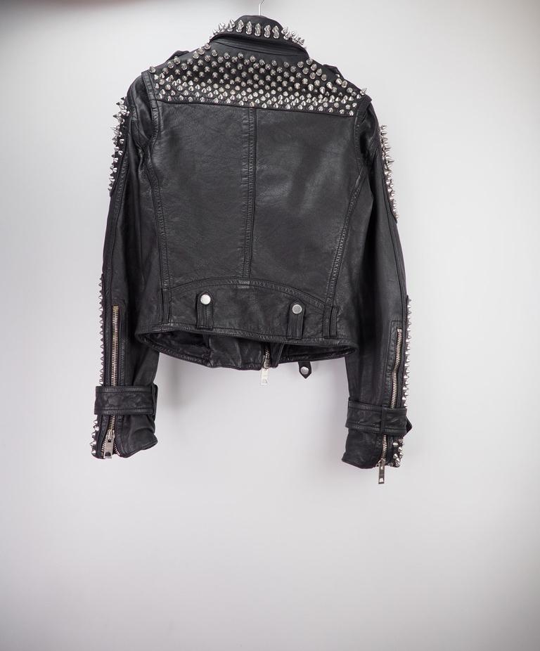 Black Burberry Prorsum Spike Studded Leather Biker Jacket 