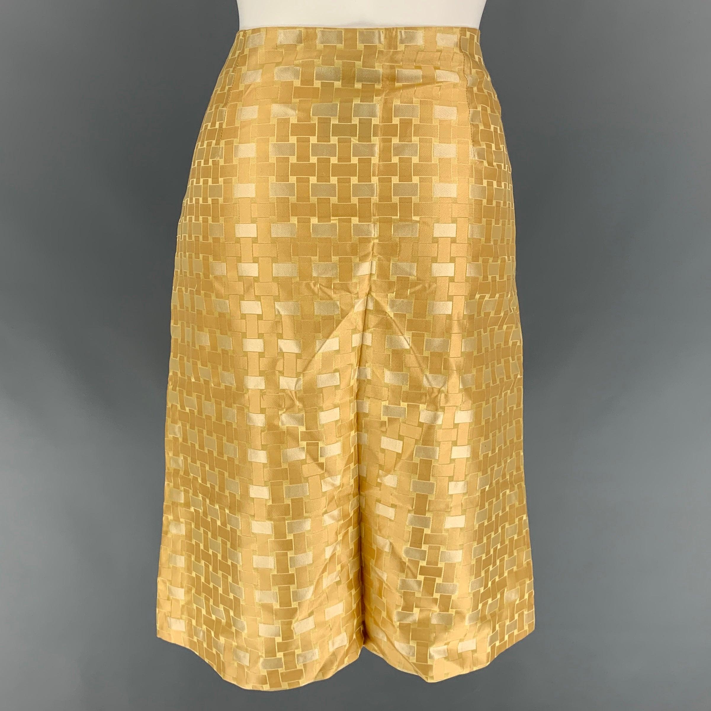 Women's BURBERRY PRORSUM Spring 2006 Size 8 Gold Geomtric Silk Knee-Length Skirt For Sale