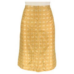 BURBERRY PRORSUM Spring 2006 Size 8 Gold Geomtric Silk Knee-Length Skirt