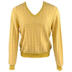 BURBERRY PRORSUM Spring 2006 Size L Yellow Knitted Silk / Cotton V-Neck Pullover