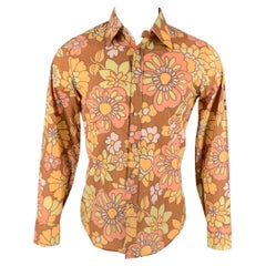 BURBERRY PRORSUM Spring 2006 Size M Brown & Orange Floral Cotton Shirt