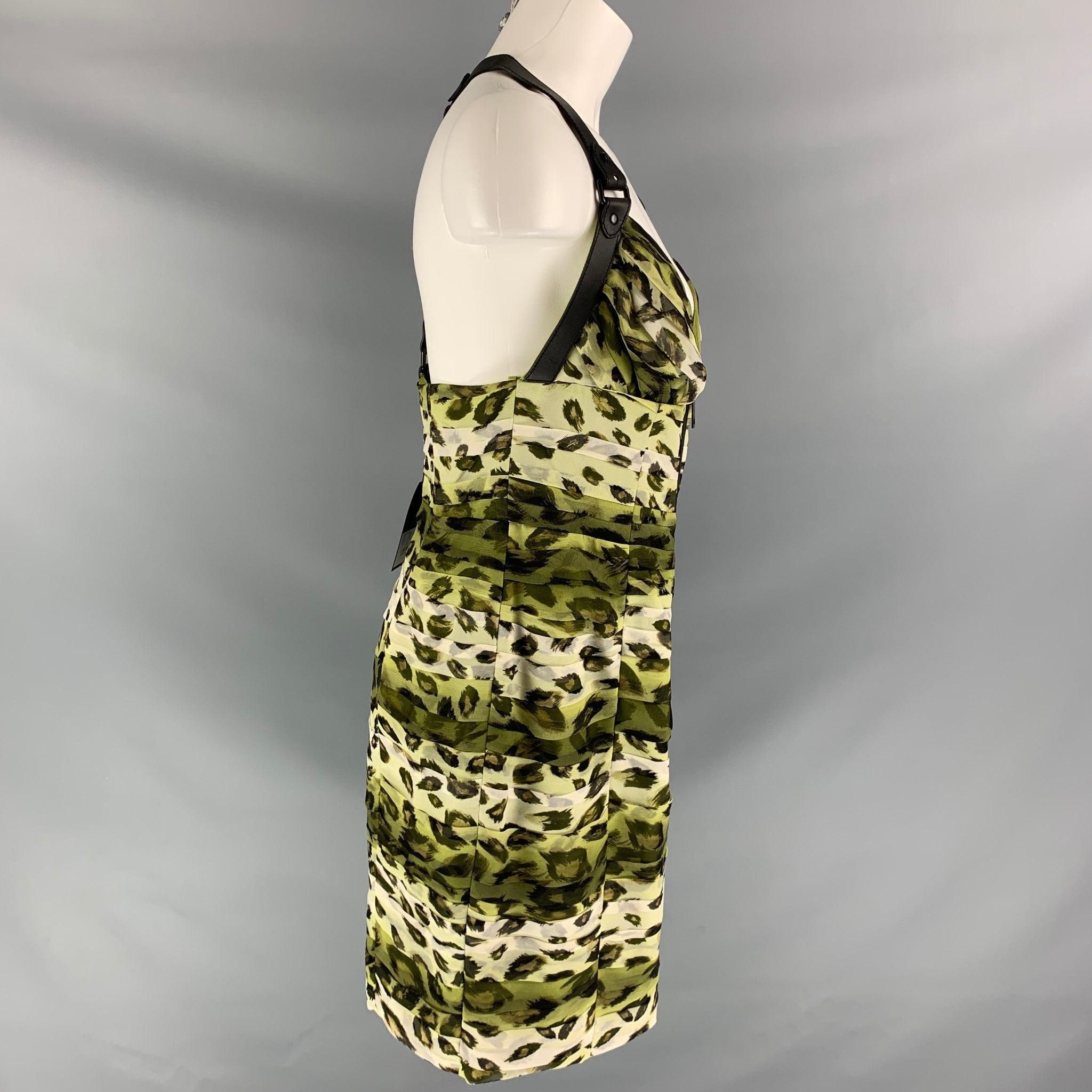 BURBERRY PRORSUM Spring 2011 Size 10 Silk Camouflage Leather Knee-Length Dress In Good Condition For Sale In San Francisco, CA