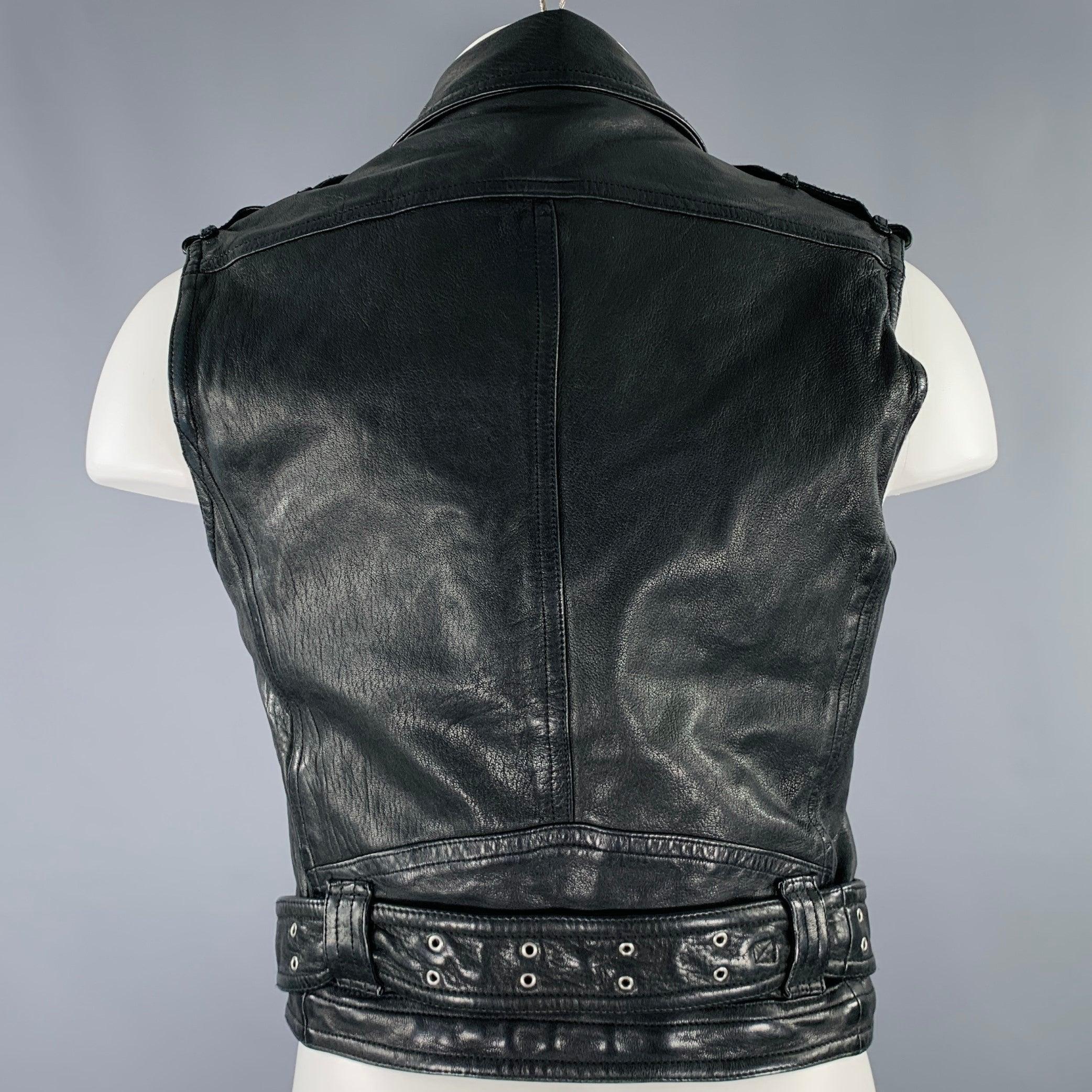 Men's BURBERRY PRORSUM Spring 2011 Size 38 Black Distressed Leather Biker Vest For Sale