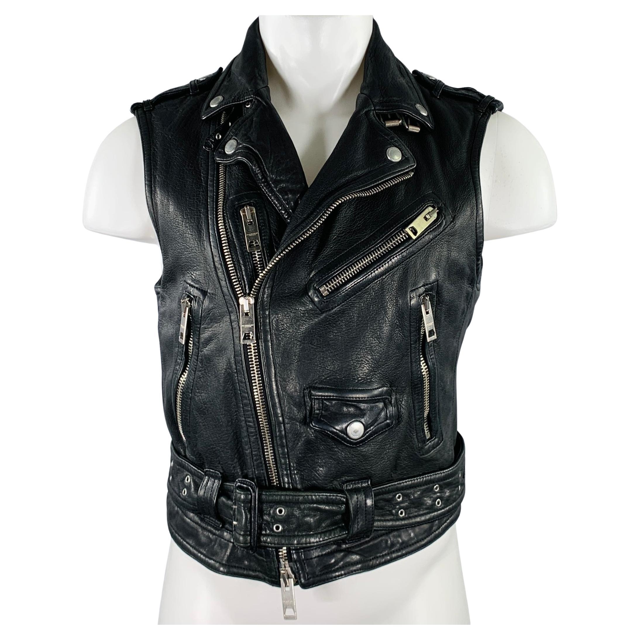 BURBERRY PRORSUM Spring 2011 Size 38 Black Distressed Leather Biker Vest For Sale