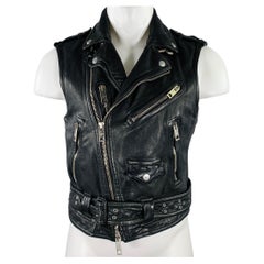 BURBERRY PRORSUM Primavera 2011 Talla 38 Chaleco motero de cuero negro envejecido