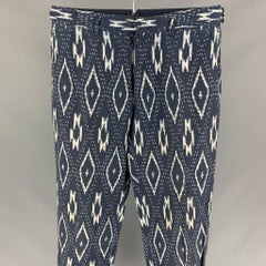 BURBERRY PRORSUM Spring 2012 Size 32 Indigo White Ikat Cotton / Linen Pants