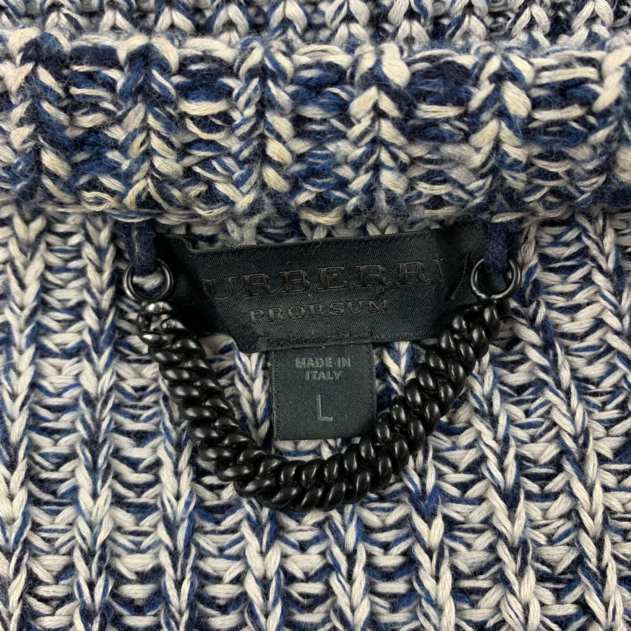 Black BURBERRY PRORSUM Spring 2012 Size L Navy & White Knitted Wool Fisherman Sweater