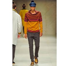 BURBERRY PRORSUM Frühjahr 2012 Größe S Mehrfarbiger gestreifter Pullover aus Wolle/Acryl mit Streifen