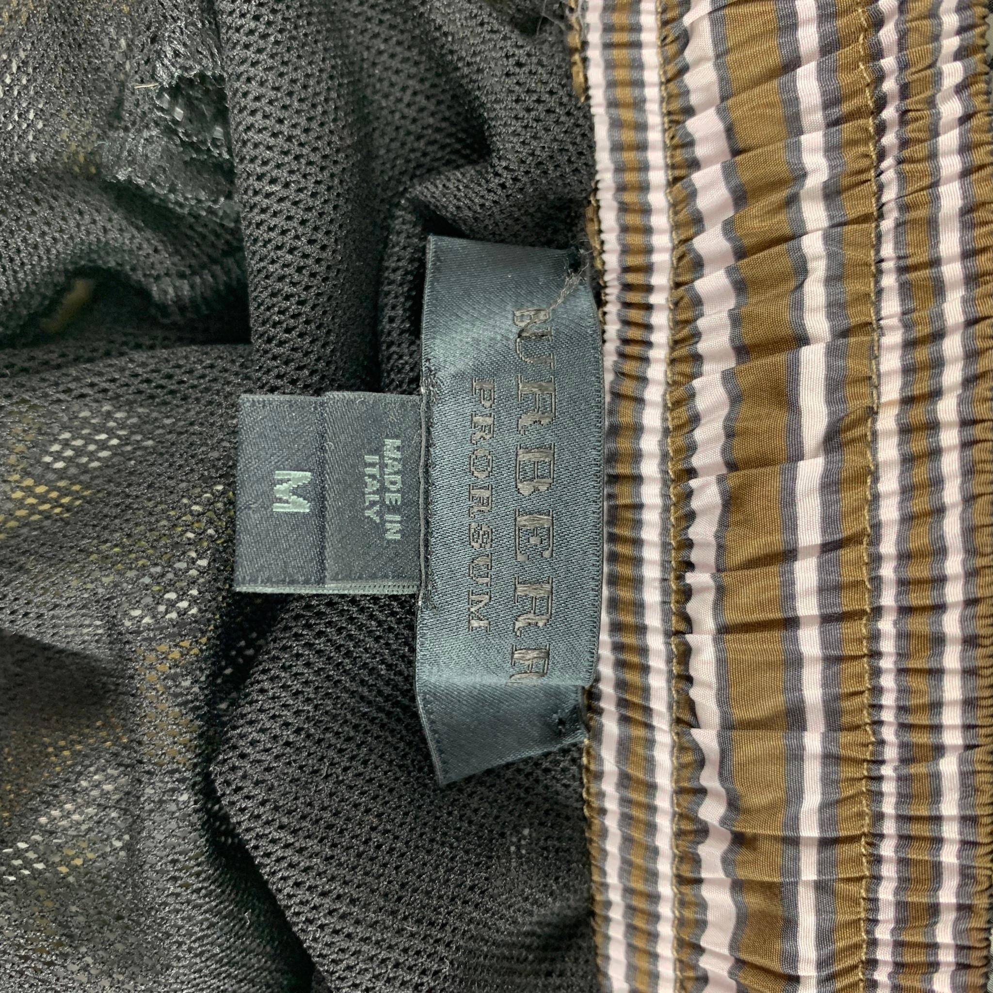 BURBERRY PRORSUM Spring 2013 Size M Olive & Brown Geometric Nylon Swim Trunks In Excellent Condition In San Francisco, CA