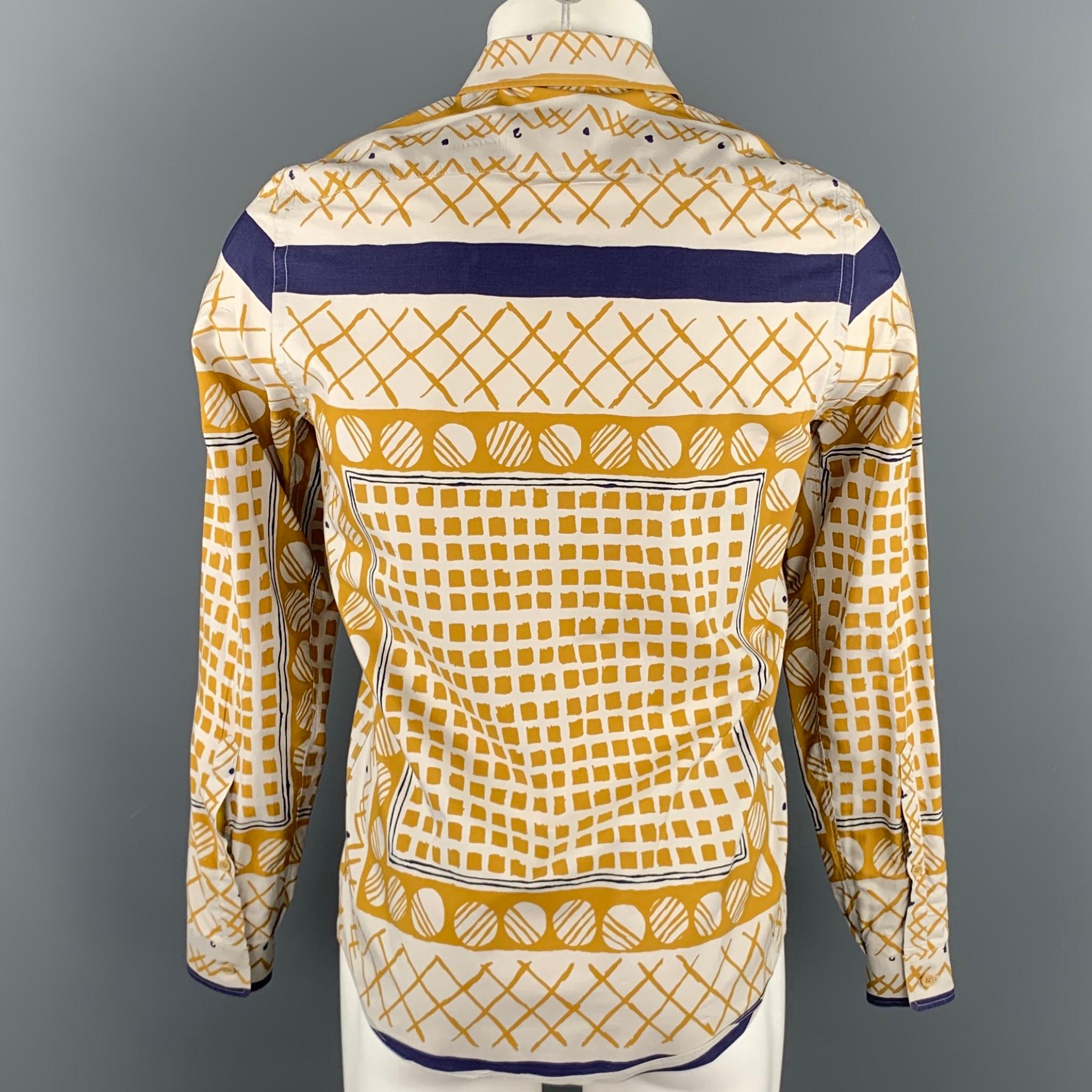 Men's BURBERRY PRORSUM Spring 2013 Size M Yellow Geometric Cotton Button Up Shirt