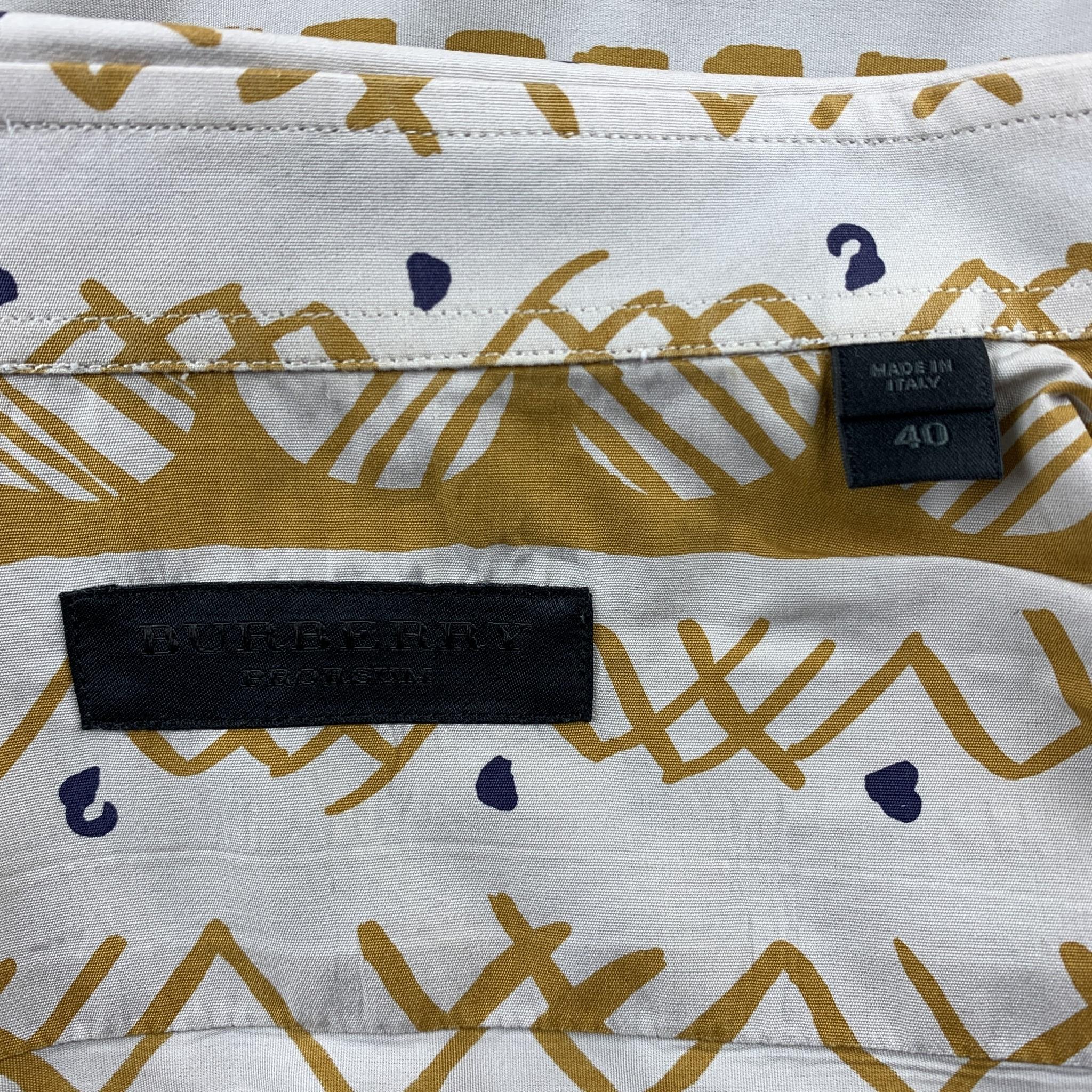 BURBERRY PRORSUM Spring 2013 Size M Yellow Geometric Cotton Button Up Shirt 1