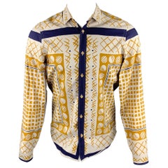 BURBERRY PRORSUM Spring 2013 Size M Yellow Geometric Cotton Button Up Shirt