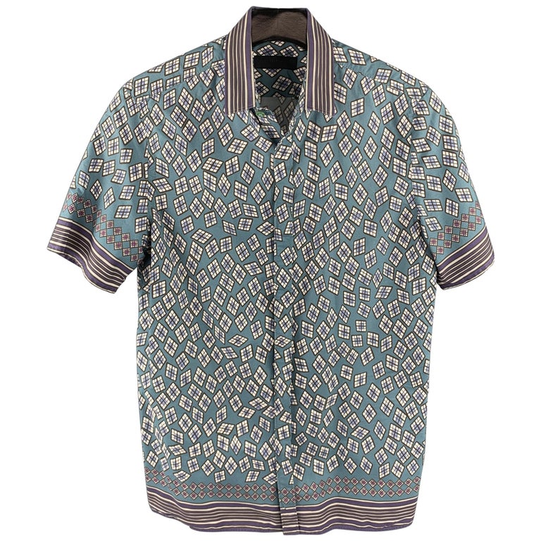 BURBERRY PRORSUM Spring 2013 Size S Teal and Purple Print Cotton Shirt For  Sale at 1stDibs | black burberry polo shirt