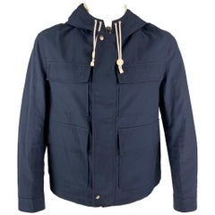 BURBERRY PRORSUM Spring 2014 Size 42 Navy Blue Coated Cotton Hooded Jacket