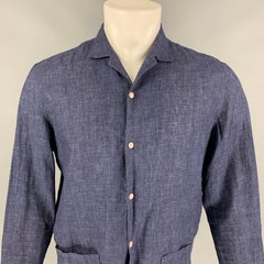 BURBERRY PRORSUM Spring 2014 Size L Navy Blue Linen Shirt
