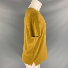 BURBERRY PRORSUM Frühjahr 2014 Größe M Senffarbenes T-Shirt aus Wolle mit quadratischem Ausschnitt