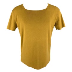 BURBERRY PRORSUM Frühjahr 2014 Größe M Senffarbenes T-Shirt aus Wolle mit quadratischem Ausschnitt