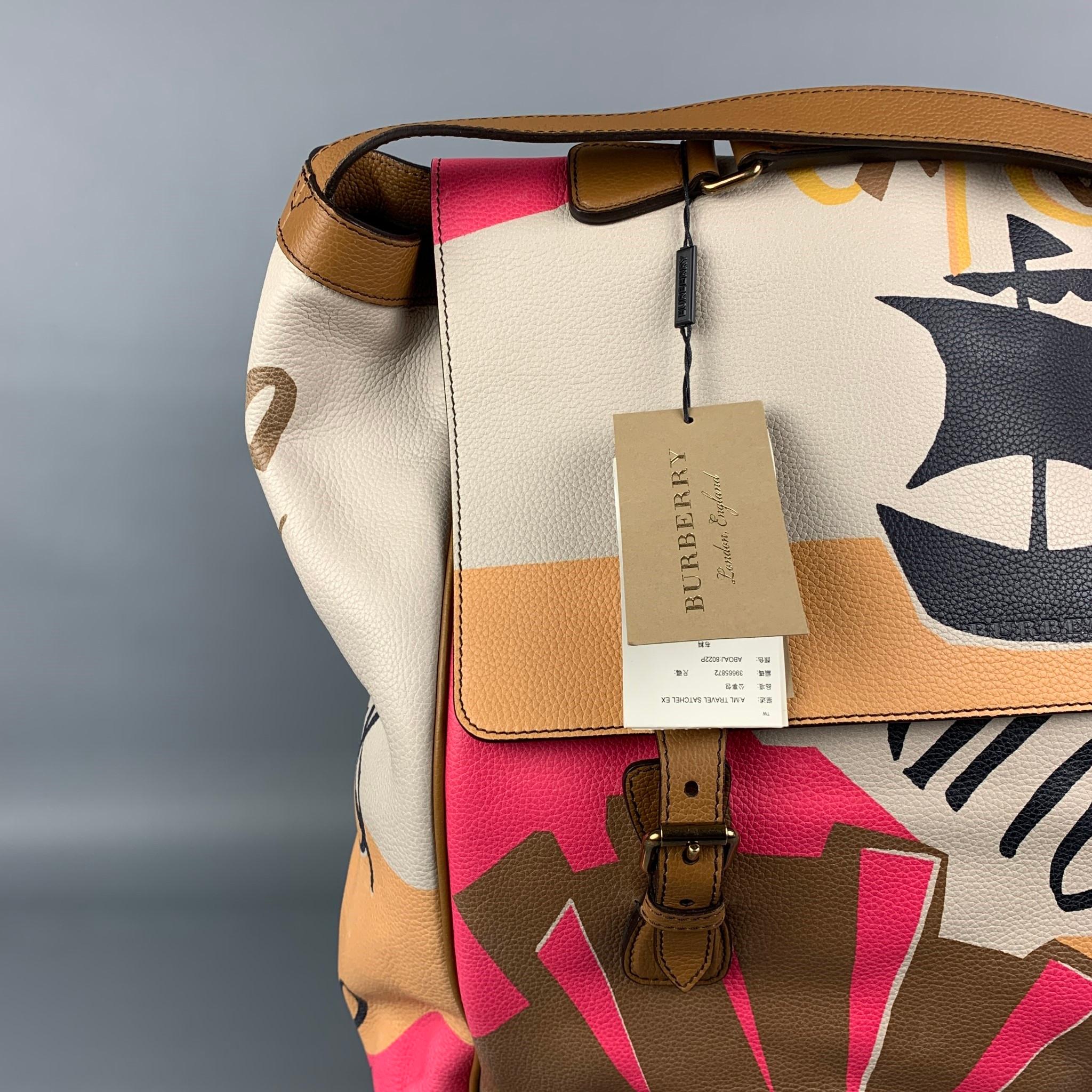 Burberry Prorsum Spring 2015 Adventure Large Travel Satchel by Christopher Bailey. Lux Pebbled Calf Leather. Features jubilant renderings of sailboats and sunshine, and inspirational epithets such as 