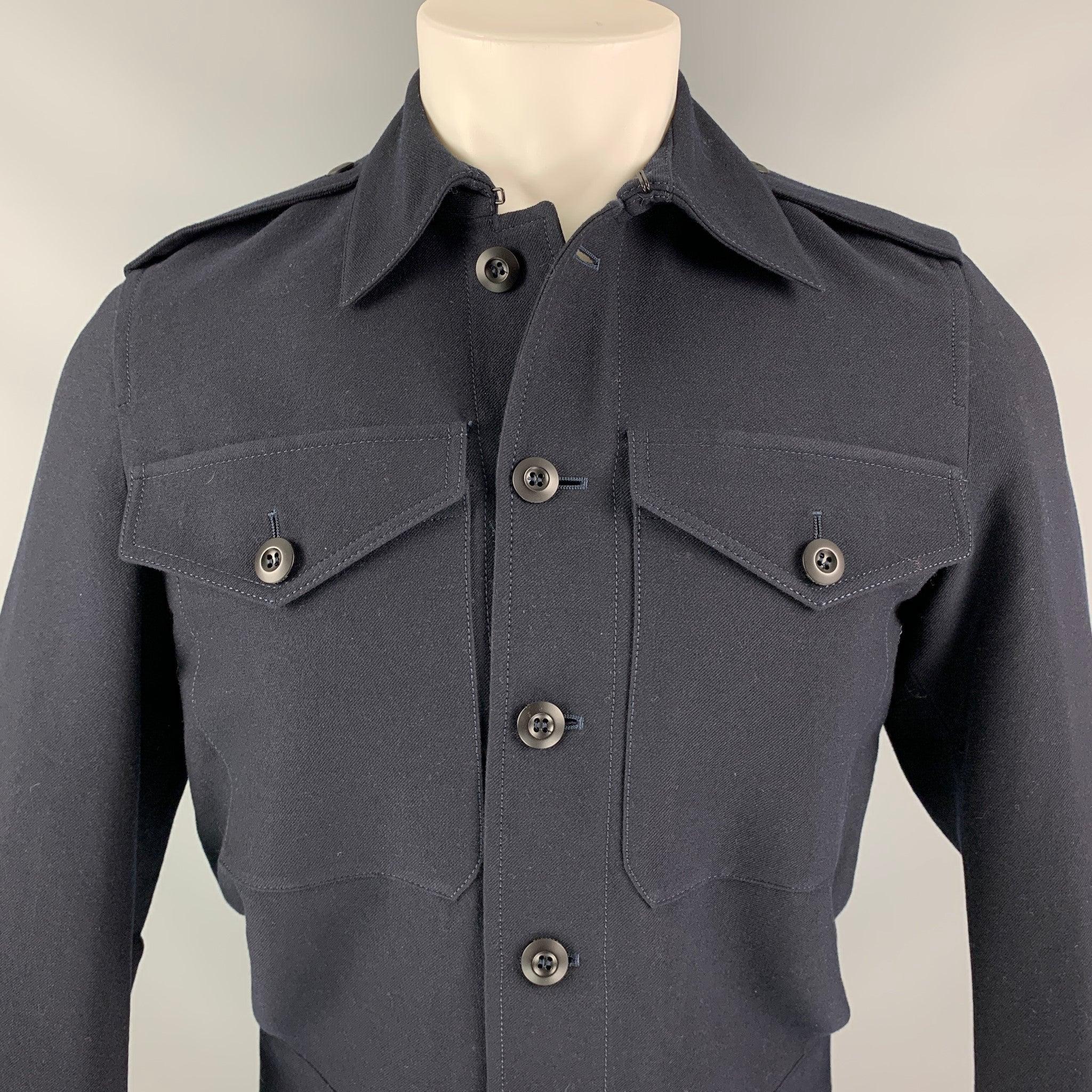 BURBERRY PRORSUM Spring 2015 Size 36 Navy Blue Solid Cashmere Blend Jacket In Good Condition In San Francisco, CA