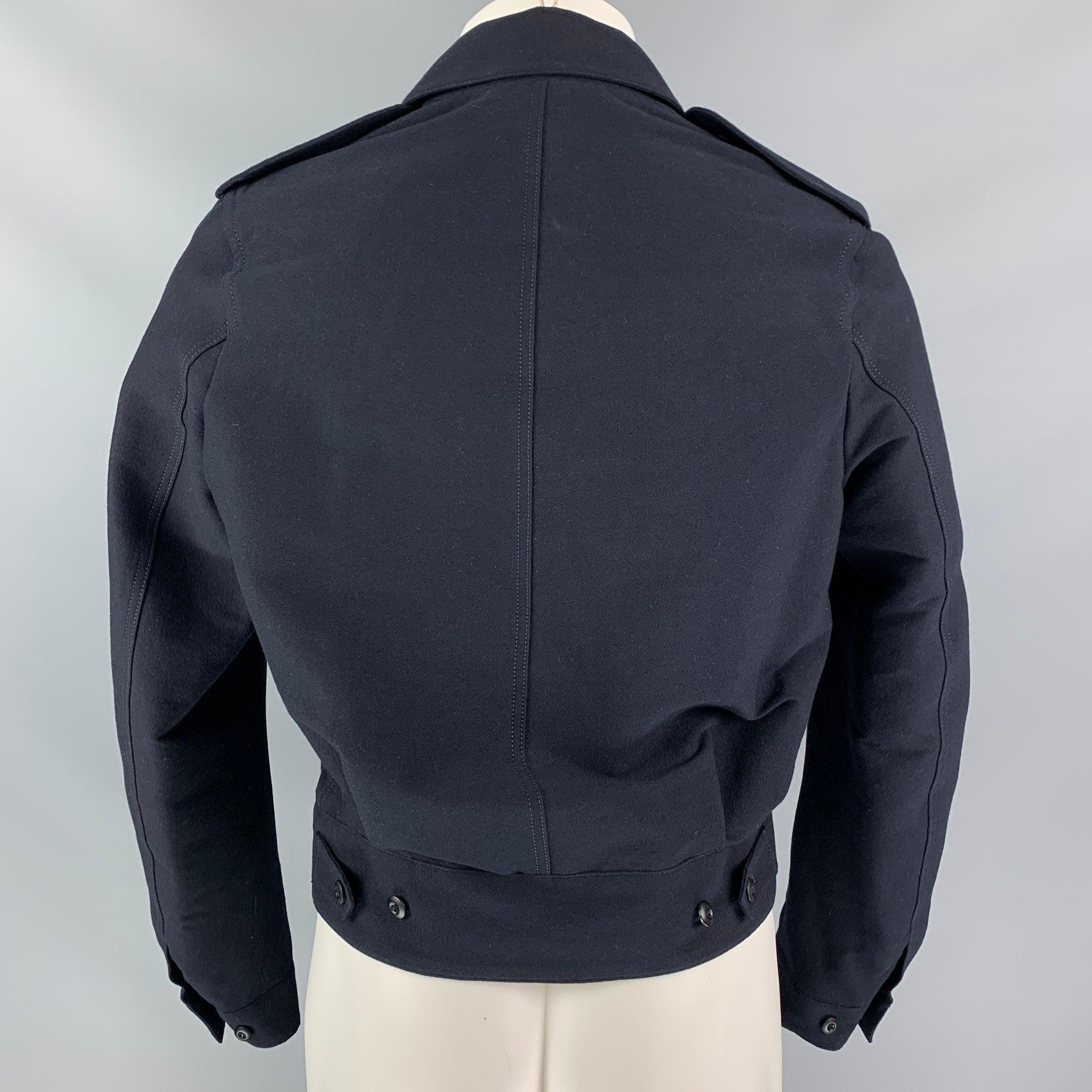 BURBERRY PRORSUM Spring 2015 Size 36 Navy Blue Solid Cashmere Blend Jacket 1