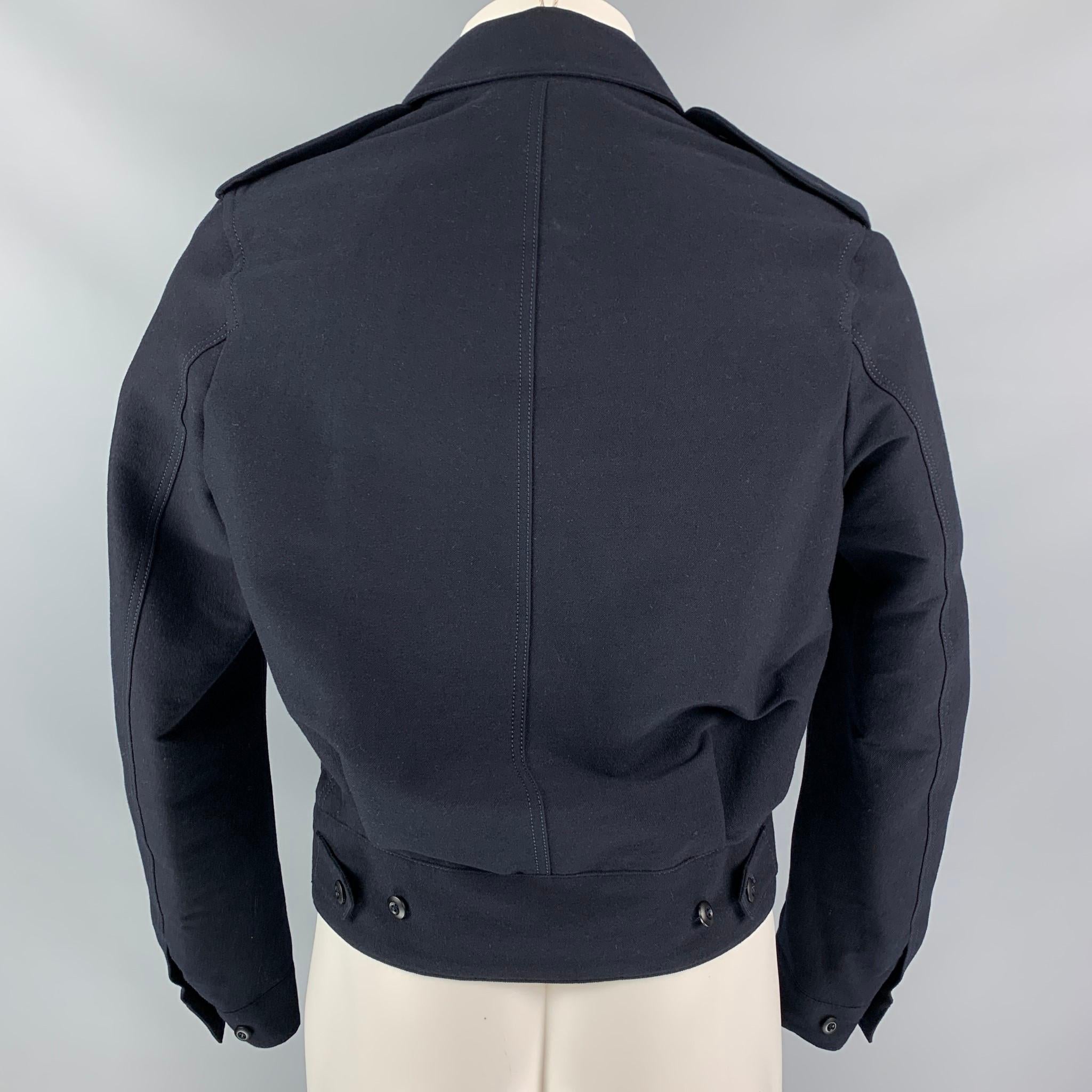 Black BURBERRY PRORSUM Spring 2015 Size 36 Navy Blue Solid Cashmere Blend Jacket