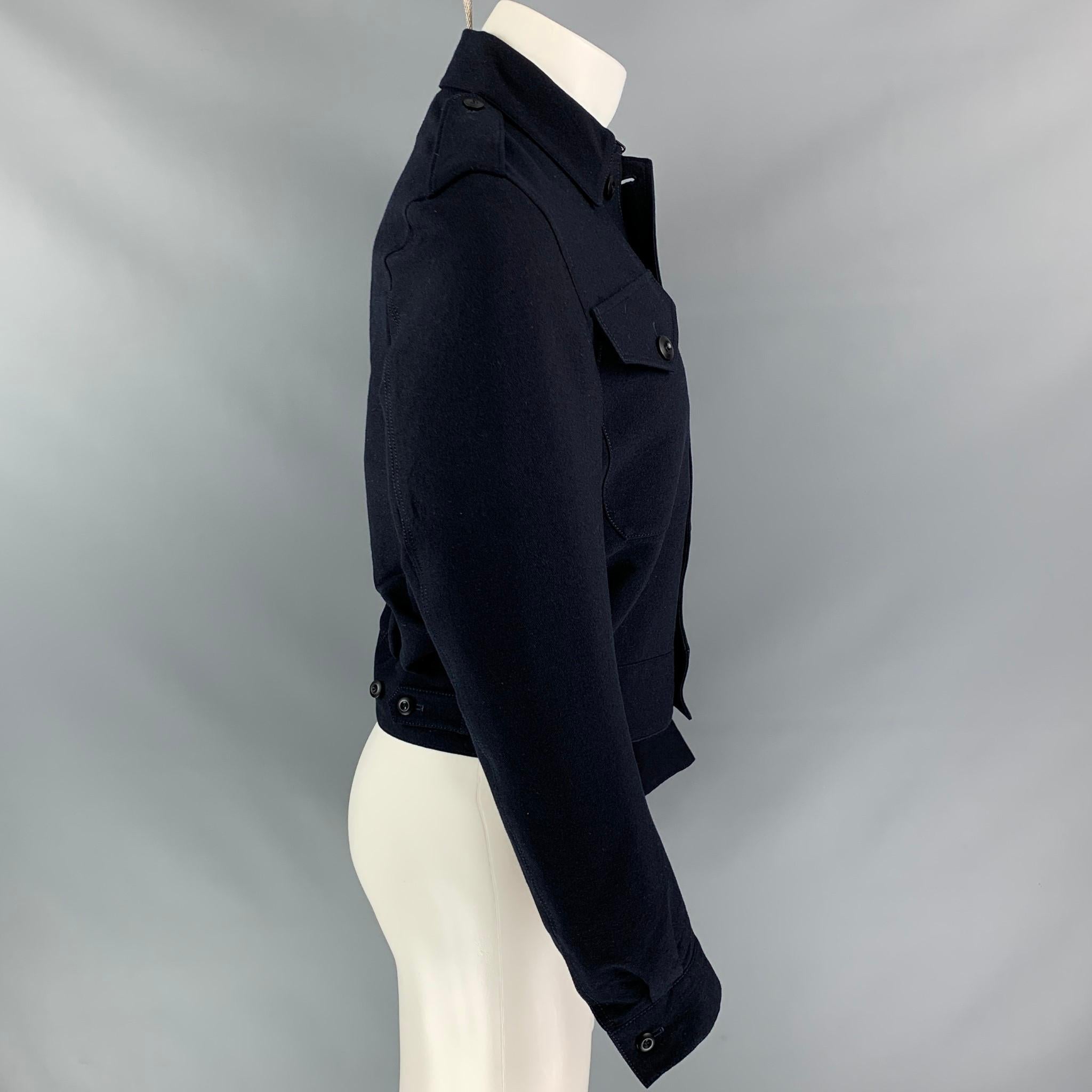 Black BURBERRY PRORSUM Spring 2015 Size 38 Navy Blue Cashmere Blend Jacket