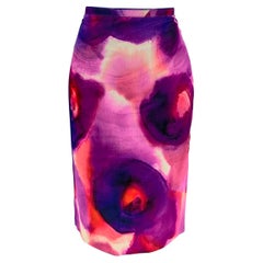 Burberry Prorsum Primavera 2015 Taglia 4 Gonna astratta in seta e cotone multicolore