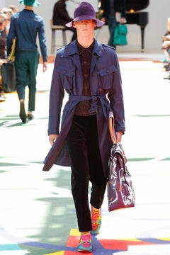 BURBERRY PRORSUM Spring 2015 Size 40 Navy Linen Trench Coat